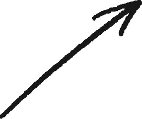 Charcoal hand drawn pencil emphasis arrow. Doodle curved chalk dart. Texture design elements of quirky scribble line. Vector illustration of freehand crayon symbol for hand painted diagrams