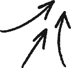 Charcoal hand drawn pencil emphasis arrow. Doodle curved chalk dart. Texture design elements of quirky scribble line. Vector illustration of freehand crayon symbol for hand painted diagrams