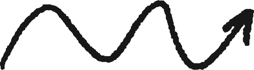 Charcoal hand drawn pencil emphasis arrow. Doodle curved chalk dart. Texture design elements of quirky scribble line. Vector illustration of freehand crayon symbol for hand painted diagrams