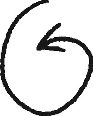 Charcoal hand drawn pencil emphasis arrow. Doodle curved chalk dart. Texture design elements of quirky scribble line. Vector illustration of freehand crayon symbol for hand painted diagrams