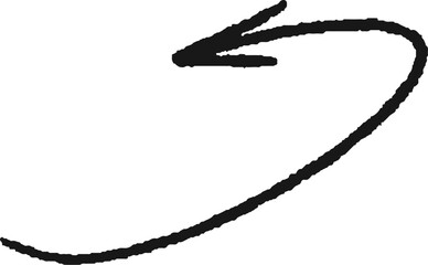 Charcoal hand drawn pencil emphasis arrow. Doodle curved chalk dart. Texture design elements of quirky scribble line. Vector illustration of freehand crayon symbol for hand painted diagrams