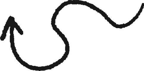 Charcoal hand drawn pencil emphasis arrow. Doodle curved chalk dart. Texture design elements of quirky scribble line. Vector illustration of freehand crayon symbol for hand painted diagrams