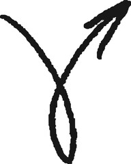 Charcoal hand drawn pencil emphasis arrow. Doodle curved chalk dart. Texture design elements of quirky scribble line. Vector illustration of freehand crayon symbol for hand painted diagrams