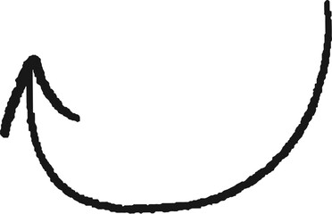 Charcoal hand drawn pencil emphasis arrow. Doodle curved chalk dart. Texture design elements of quirky scribble line. Vector illustration of freehand crayon symbol for hand painted diagrams