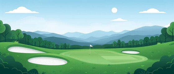 Golf enthusiasts on a funfilled adventure, picturesque course, flat design illustration