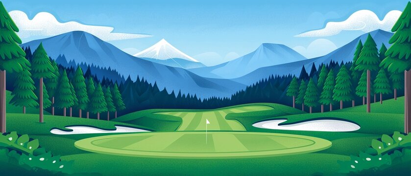 Golf enthusiasts on a funfilled adventure, picturesque course, flat design illustration