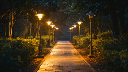 Streetlights lining a pathway solar-powered 