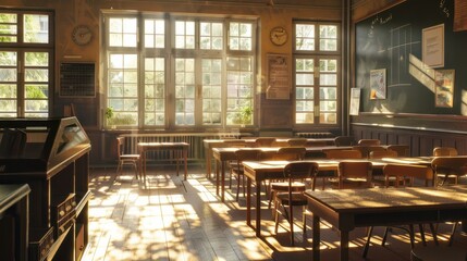Sunlit Empty Classroom
