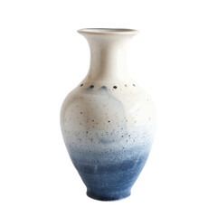 A ceramic vase with a wide, flared top, featuring a white and blue gradient design. The surface has a speckled pattern, adding to its unique aesthetic