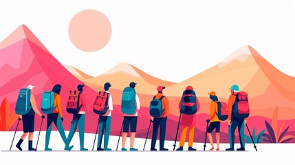 Obraz premium Group conducting native survey, visiting historical destinations, flat design illustration