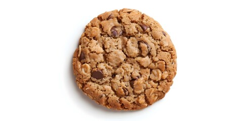 Top view of whole wheat oatmeal cookie isolated on white background. Concept Food Photography, Whole Wheat Oatmeal Cookie, Top View, Isolated Background