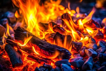 Fototapeta premium Vivid display of flames dancing on the coal