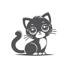 A cute cat silhouette vector illustration, cat with a eyes