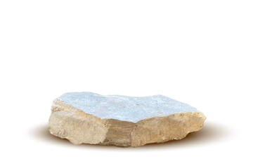 Stone podium background. Rock stand product display. Natural grey marble pedestal on white wall for product placement. Modern minimal cosmetic design. Fashion beauty realistic vector illustration.