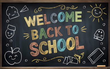 Chalkboard Message A chalkboard with Welcome Back to School written in colorful chalk