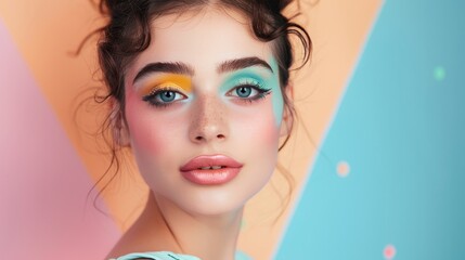 Glamorous Makeup Tips, Social Media Influencer Sharing Beauty Secrets on Pastel Background.