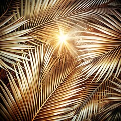 A ray of light peeping through the thick wide palm leaves