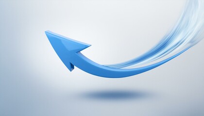 Blue arrow curving upward with a trailing motion blur against a plain background. It symbolizes progress, direction, and speed, suitable for themes of growth, success, and dynamic movement.