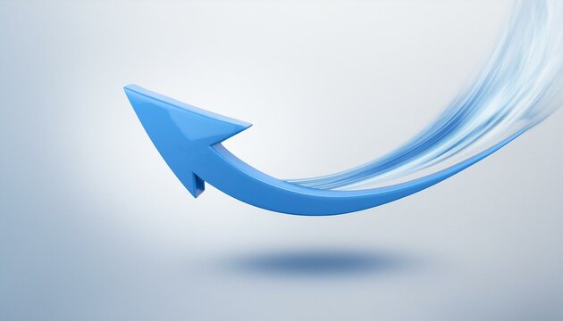 Blue arrow curving upward with a trailing motion blur against a plain background. It symbolizes progress, direction, and speed, suitable for themes of growth, success, and dynamic movement.