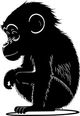 simple black graphic drawing of one monkey, decorative element, logo