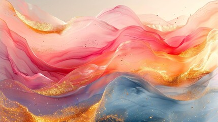 Fototapeta premium Pastel abstract waves with golden accents - generative ai