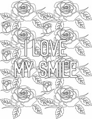 Obraz premium Printable floral coloring page for kids and adults with affirmation quote for self talk and self care. it helps to succeed and struggle against life to enjoy the tough journey 