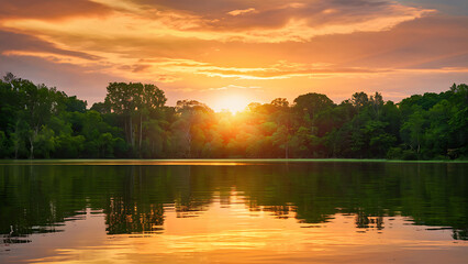 Fototapeta premium Sunset sky with a golden sun slowly sinking below the horizon