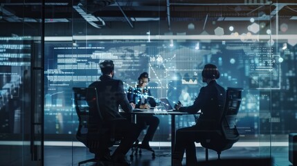 business formal meeting conference discussion with coworker shareholder or client concentrate private ideas data report analysis businesspeople working find solution together in office,ai generate