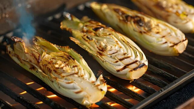 The smoky flavor from the grill adds a delightful depth to the bitter crisp endive leaves.
