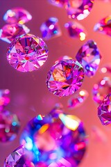 A bunch of colorful diamonds on a pink background.