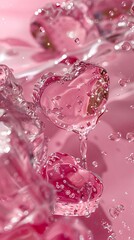 A pink heart shaped bubble in water.