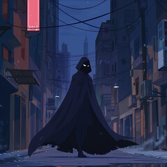 a man in a black cloak and a black mask, cartoon style