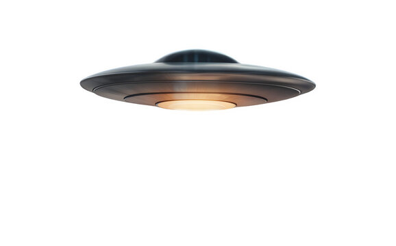 Collection of UFOs with Abduction Beam Isolated on Clear Transparent Background.