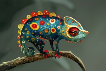 Fototapeta premium Cute Chameleon, color-changing patterns, body, a simple, textured, textures, strokes, high