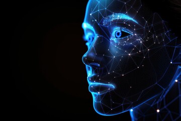 Female face scanned using facial recognition technology Isolated on black background