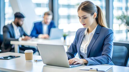 Business woman working on laptop