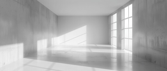 Obraz premium A large, empty room with a window in the middle