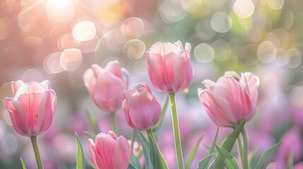 Obraz premium Delicate tulips in the background with soft focus