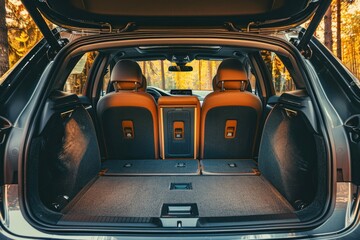 Fototapeta premium From Chaos to Order, Clean and Empty Modern Car Trunk Interior