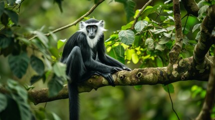 Obraz premium Black-and-white colobus monkey sitting on a tree branch