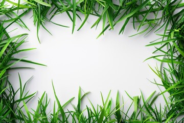 Fototapeta premium lush green grass frame on white background