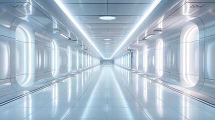 Obraz premium Futuristic white space corridor - generative ai