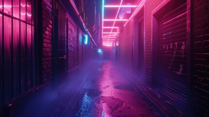 A neon-lit alleyway in the city