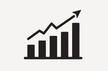 Simple flat logo of upward trending bar graph with arrow on white background.