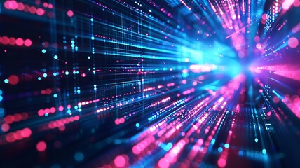 Obraz premium Abstract futuristic technology background with neon lights and data streams, dynamic digital concept