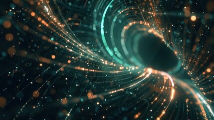 Abstract Green and Gold Swirling Lights