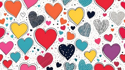 Cute and seamless love heart pattern illustration. Romantic colorful hearts background print. Valentine's day holiday background texture, romantic wedding design. watercolor, hand drawing, brush