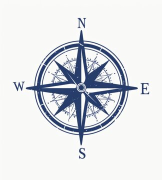 recommend clip art: A simple navy blue compass rose with the letters "N E S W" in white, clipart on solid background 