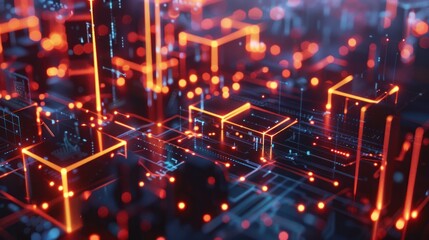 Fototapeta premium Abstract Digital Network with Glowing Orange Lines