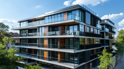 Obraz premium Contemporary residential building with glass façade